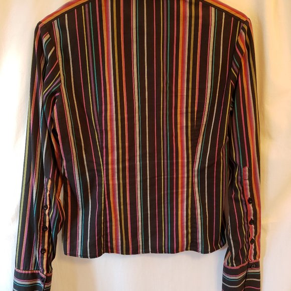 Vere Moda Black Multicolor Stripes Collared Button Cotton Dress Shirt 40 4 S M - Picture 8 of 13